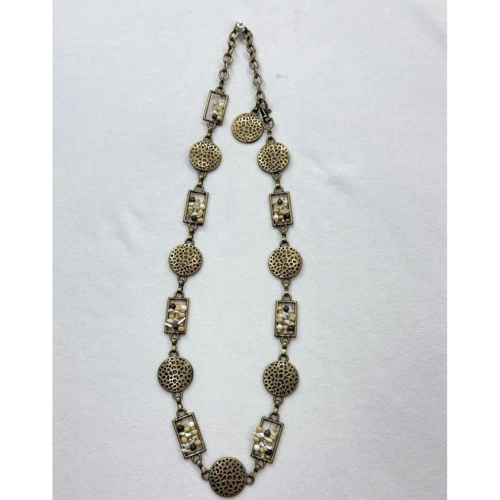 Vintage Gold Tone Geometric Chain Belt Hammered Disc Beaded Boho Adjustable